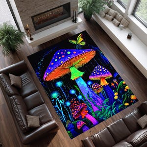 Dywan z psychodelicznym grzybem: neonowy, psychodeliczny wystrój boho zdjęcie 2