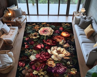 Gothic Rose Area Rug: Medieval Damask Non-Slip Carpet