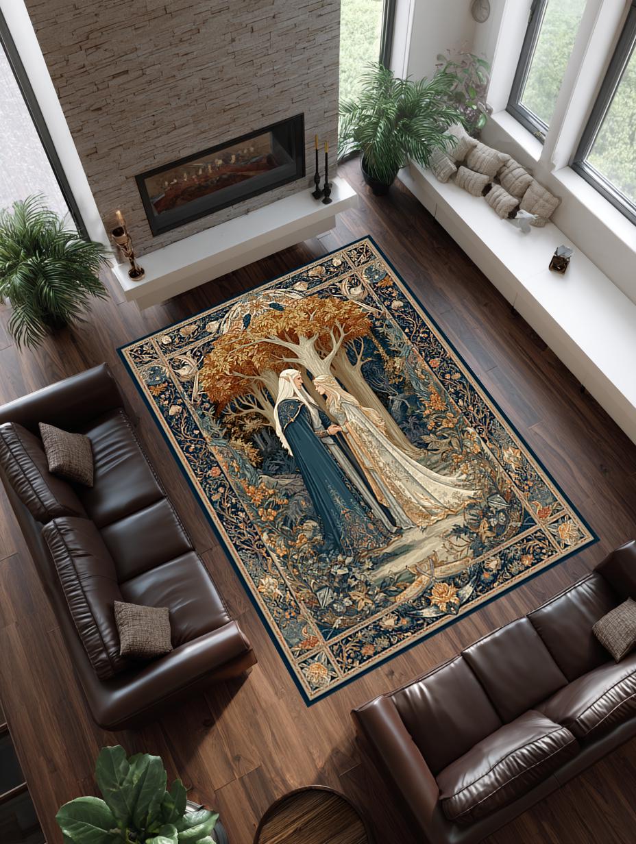 Fantasy Rug Collection Elven Forest Tapestry Rug Vintage Fantasy Art Washable Non Slip Area ...