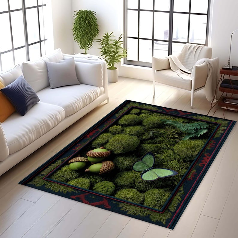Enchanted Rug Enchanted Garden Area Rug, Cottagecore Floral Rug, Moss Green Plant ...