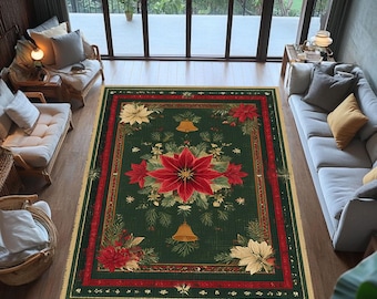 Vintage Christmas Holly Leaf Rug: Red Cream Holiday Decor - Etsy Vintage Christmas Holly Leaf Rug: Red Cream Holiday Decor - Etsy
