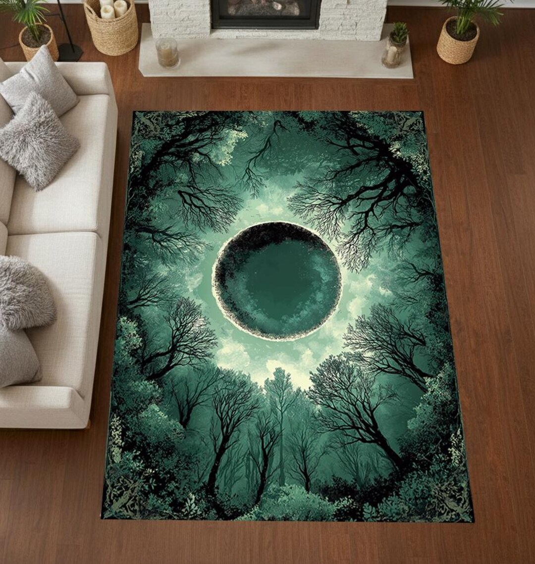 Eclipse Round Rug Solar Eclipse Forest Rug, Emerald Canopy Night Sky, Gothic Witchy ...