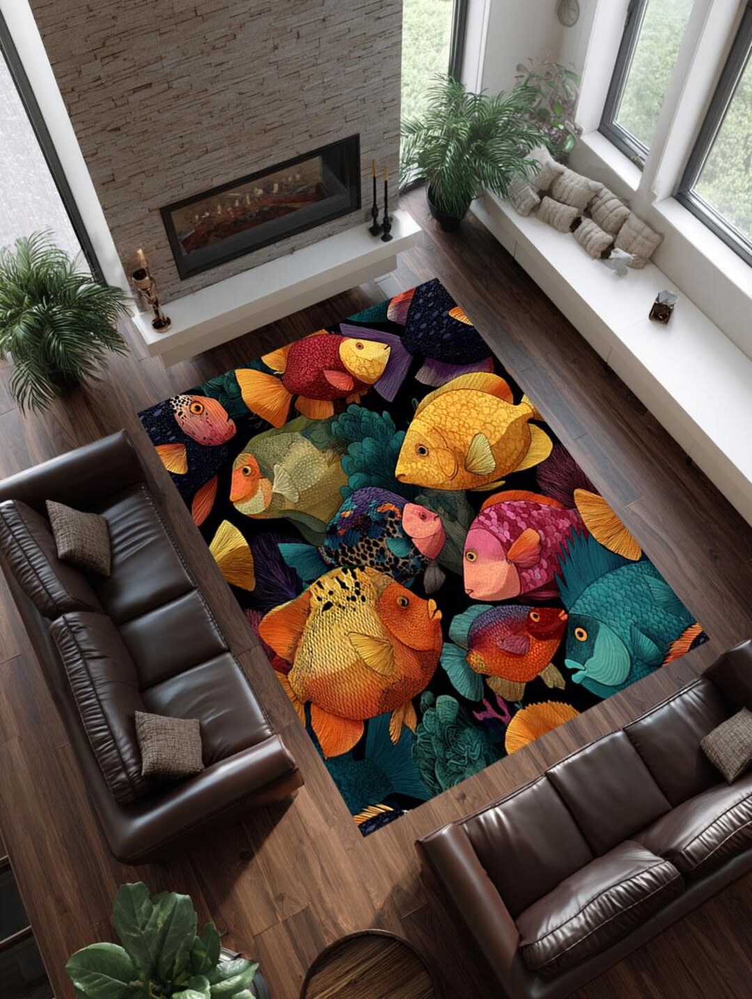 Colorful Fish Rug – Tropical Marine Pattern, Aquarium Style - Etsy