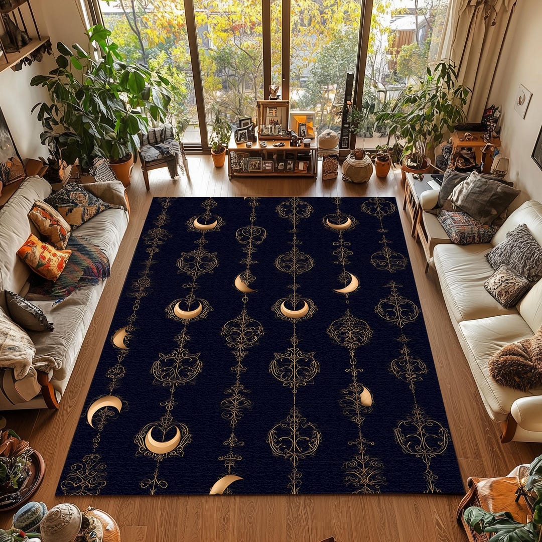 Moon Face Rug Gothic Moon Phase Rug: Gold Crescent Celestial Decor - Etsy