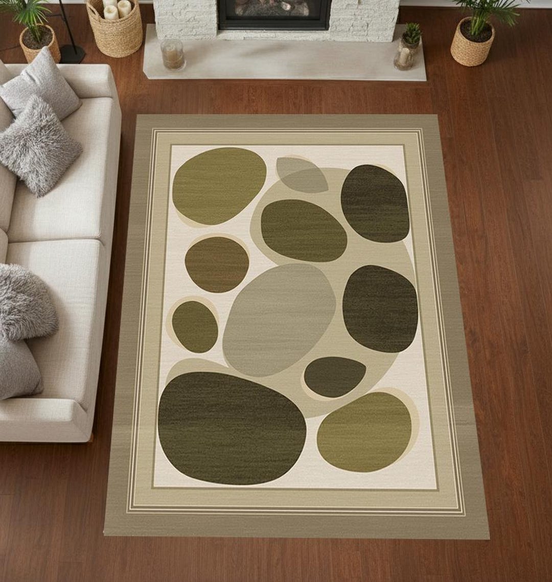 Minimalist Zen Stone Rug - Modern Oval Pebble Pattern in Earth Tones ...