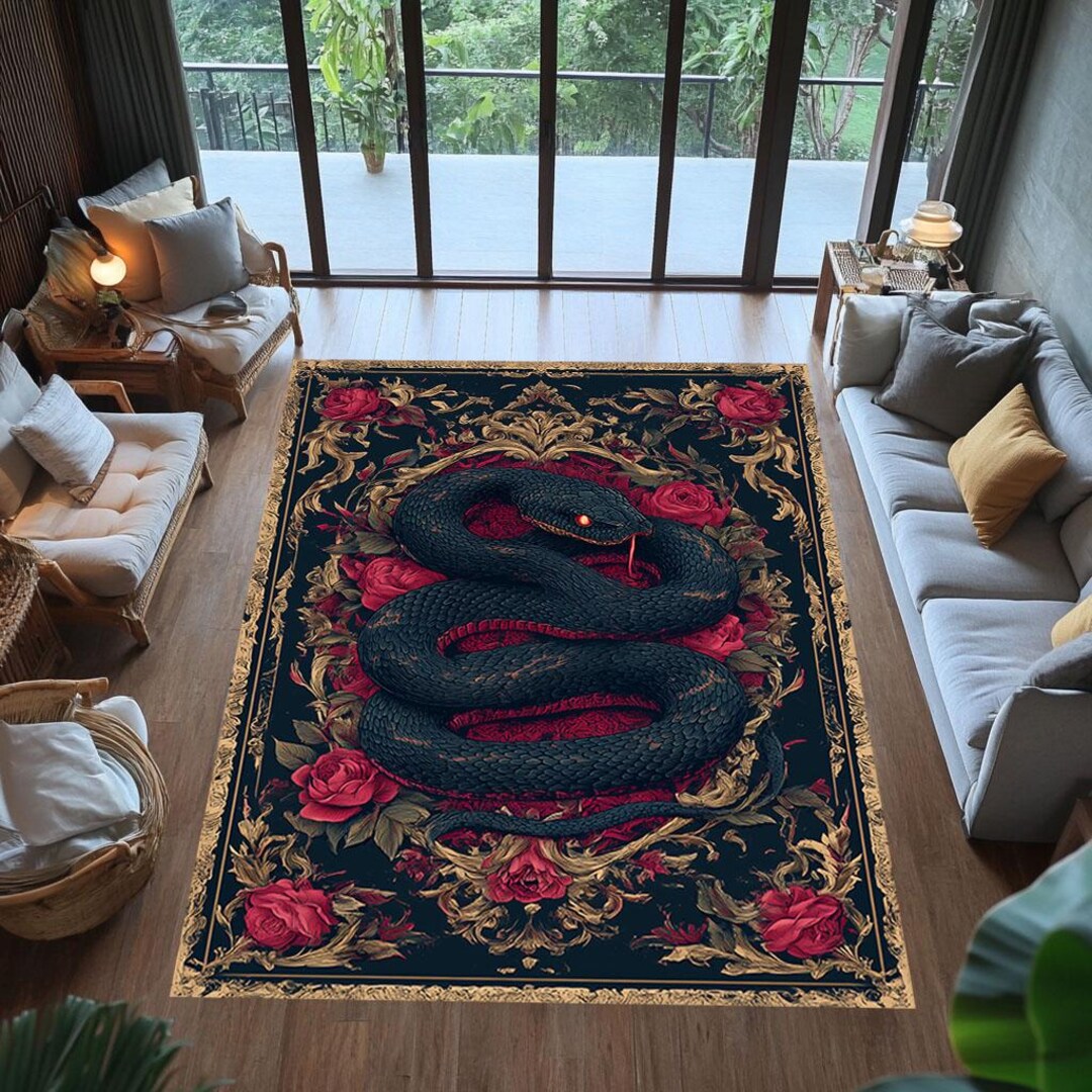 Serpent & Roses Rug: Baroque Ornamental Snake Carpet - Etsy