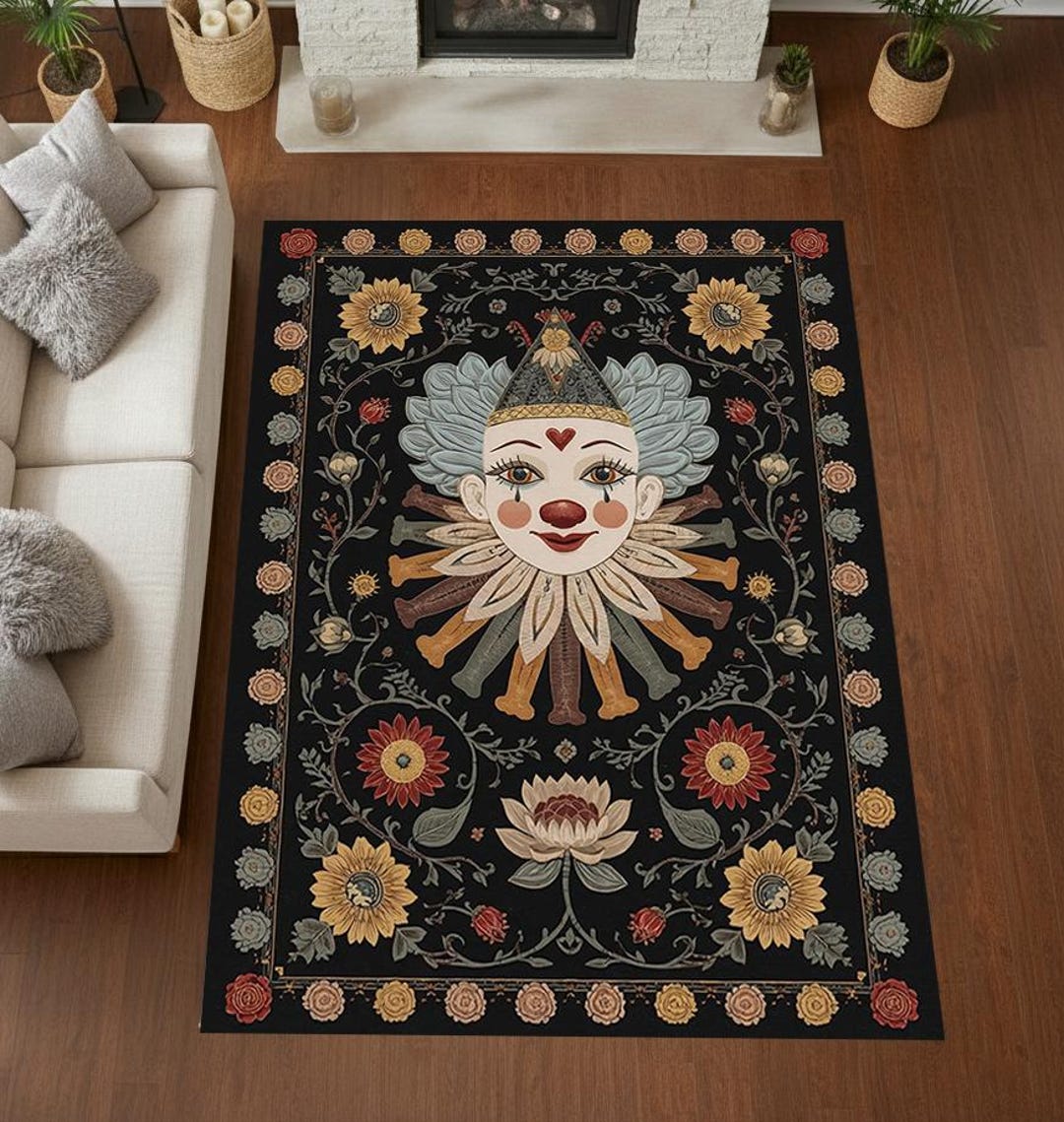Dark Circus Clown Rug, Gothic Harlequin Floral Rug, Vintage Carnival ...