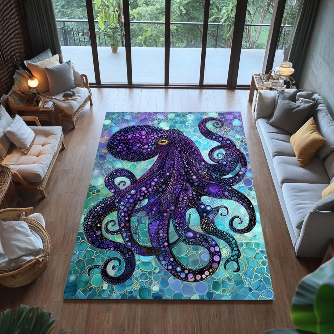 Octopus Area Rug: Nautical Coastal Decor, Beach House Style - Etsy