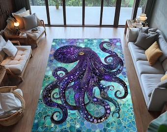 Octopus Area Rug: Nautical Coastal Decor, Beach House Style