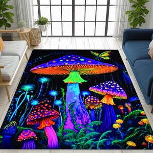 Dywan z psychodelicznym grzybem: neonowy, psychodeliczny wystrój boho zdjęcie 4