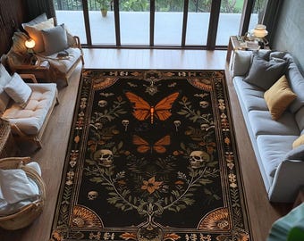 Gothic Witch Rug: Skull, Butterfly & Bat Occult Decor