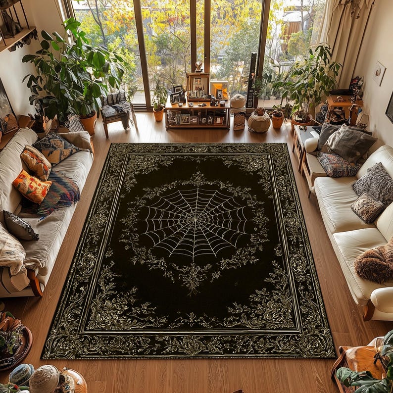 Baroque Spider Web Rug, Black Gold Gothic Halloween Carpet - Etsy