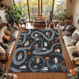 Kids Car Play Rug: Washable, Non-Slip Road Map Carpet