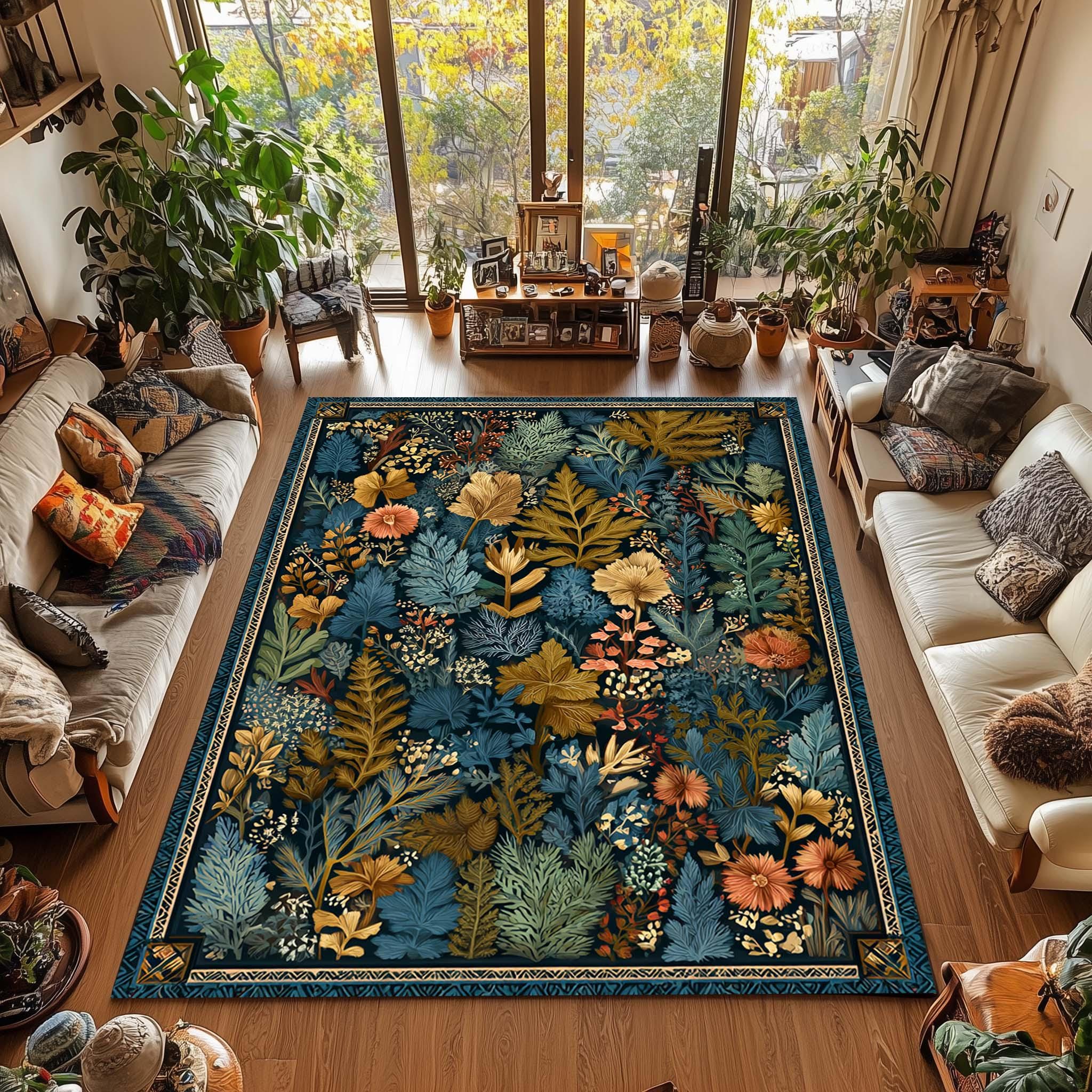 Botanical Forest Area Rug: Dark Cottagecore Autumn Leaf Decor - Etsy