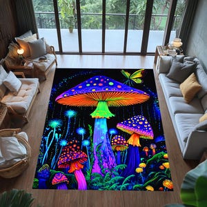Dywan z psychodelicznym grzybem: neonowy, psychodeliczny wystrój boho zdjęcie 1