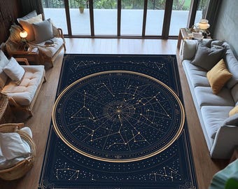 Zodiac Constellation Rug: Washable Astrology Carpet, Non-Slip Celestial Decor