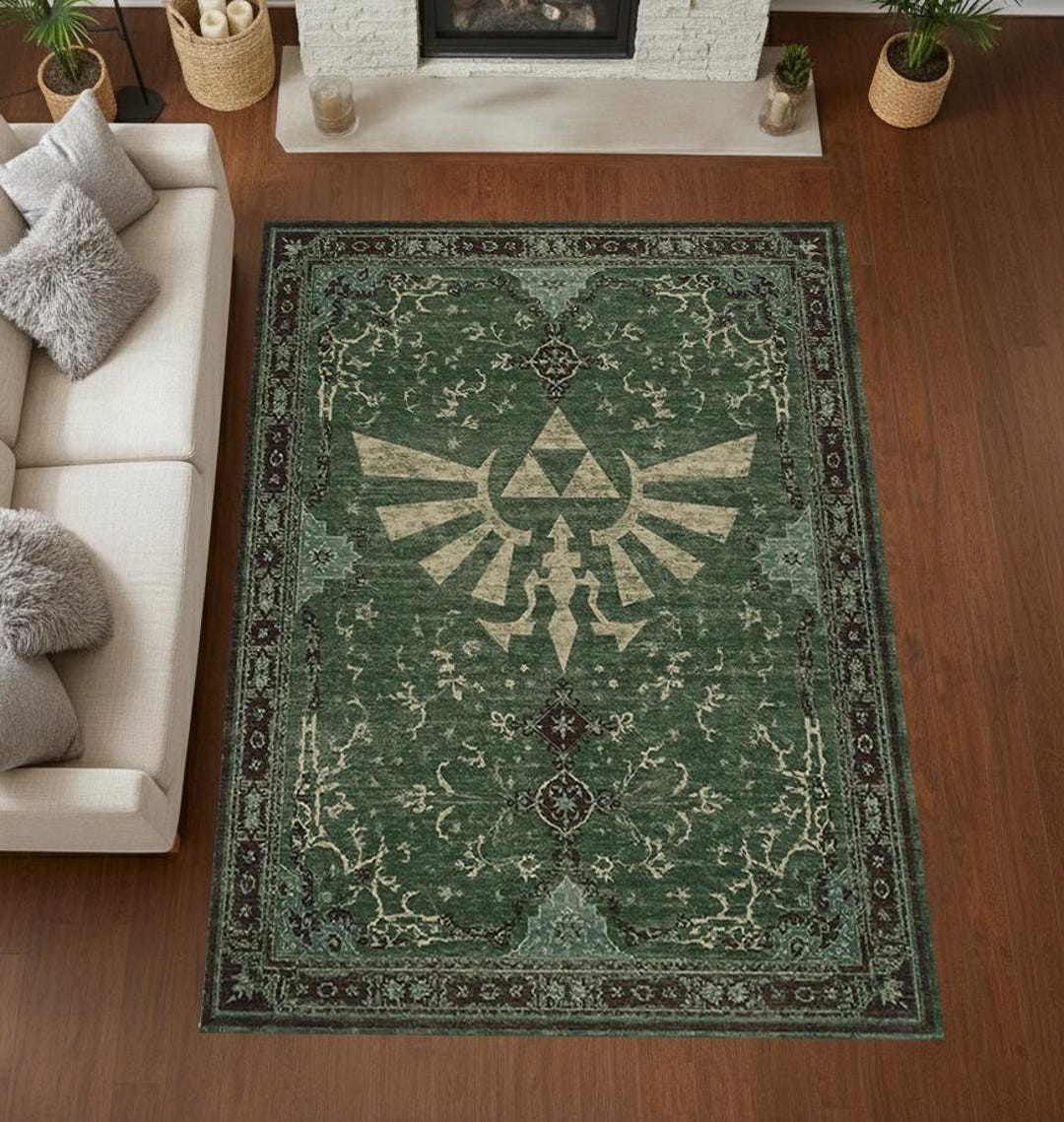 Rectangular Rug Emblem Zelda Inspired Winged Emblem Rug Ancient Fantasy Symbol Washable Non ...