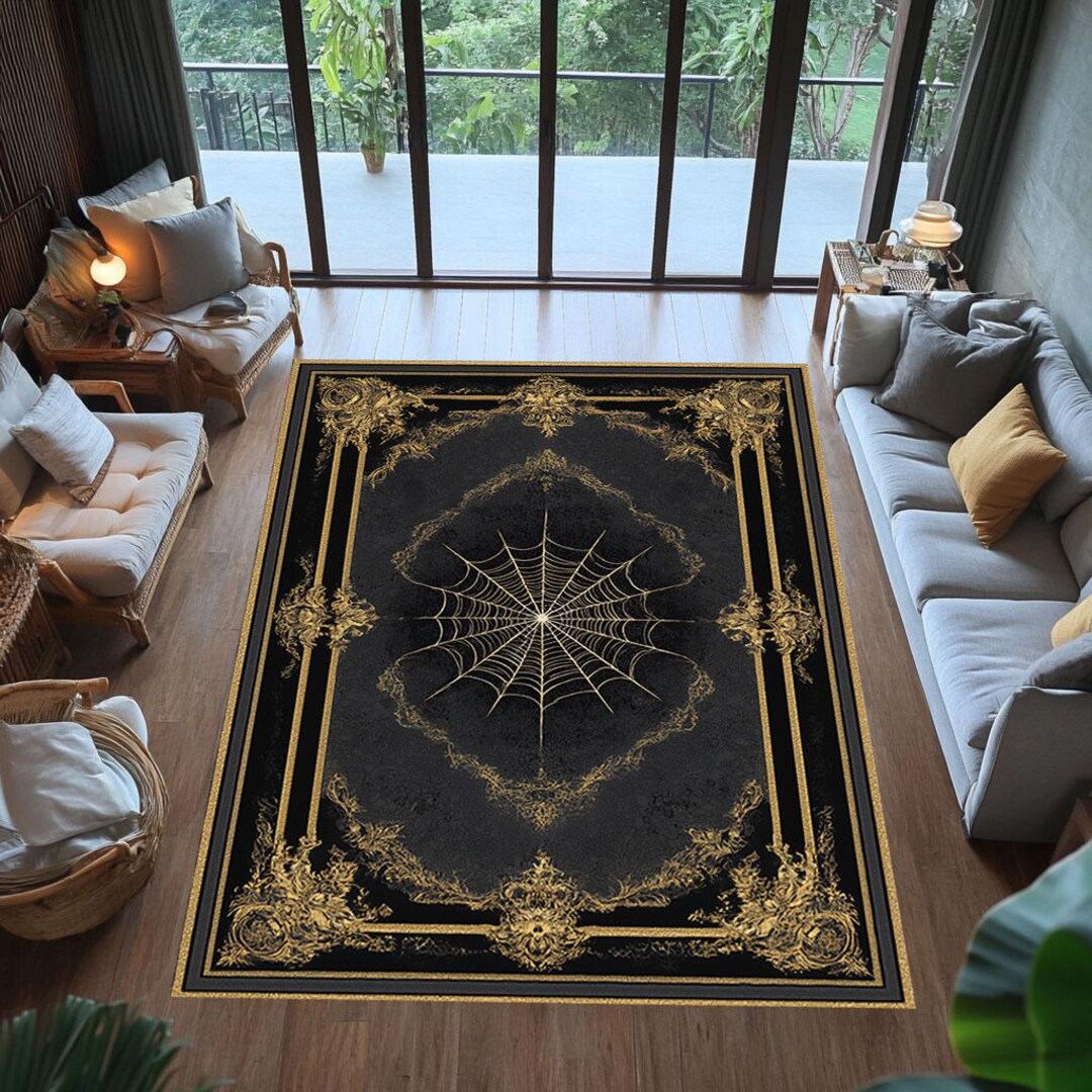 Vortex Spider Web Rug Spider Web Area Rug, Black and Gold Baroque, Gothic Home Decor - Etsy
