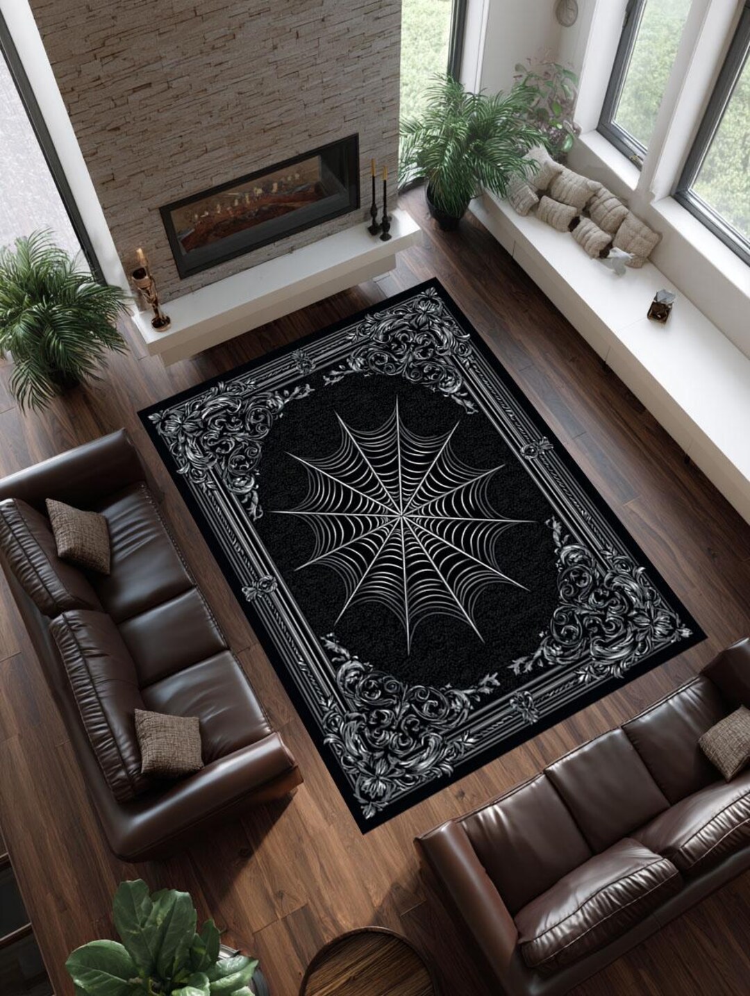 Vortex Spider Web Rug Gothic Spiderweb Rug – Dark Victorian Web Carpet With Ornate Baroque ...