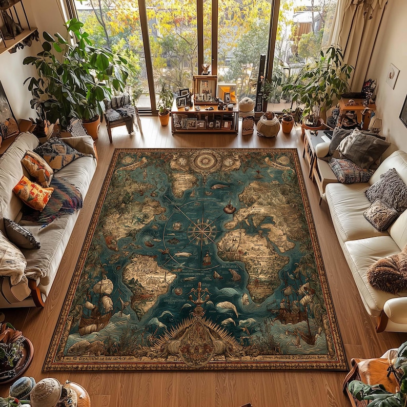 Fantasy Rug Collection Fantasy Antique World Map Rug: Nautical Adventure Decor - Etsy