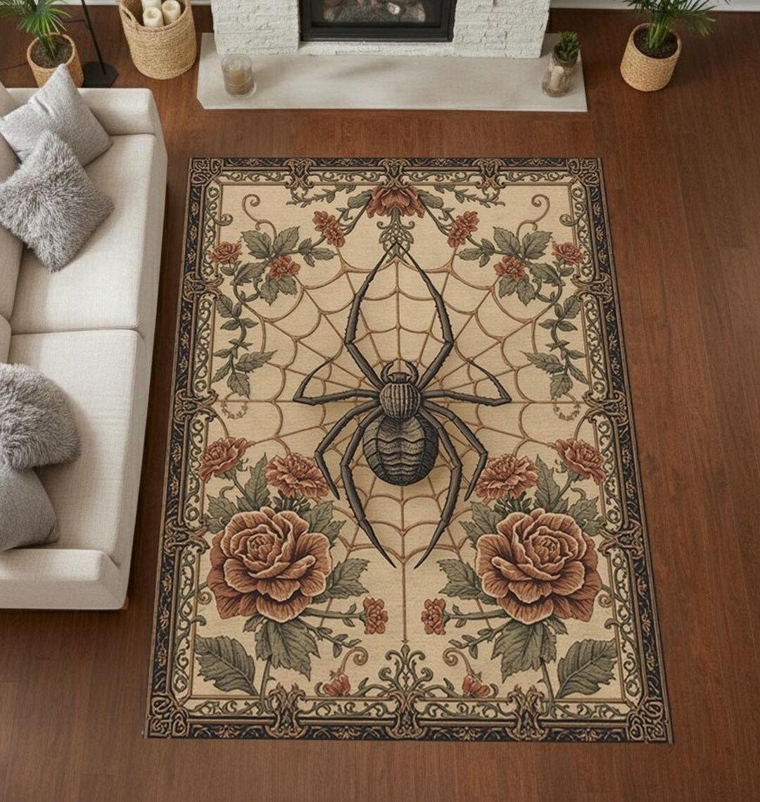 Vortex Spider Web Rug Baroque Spider Web Rug, Gothic Victorian Rose Rug, Washable Non Slip ...