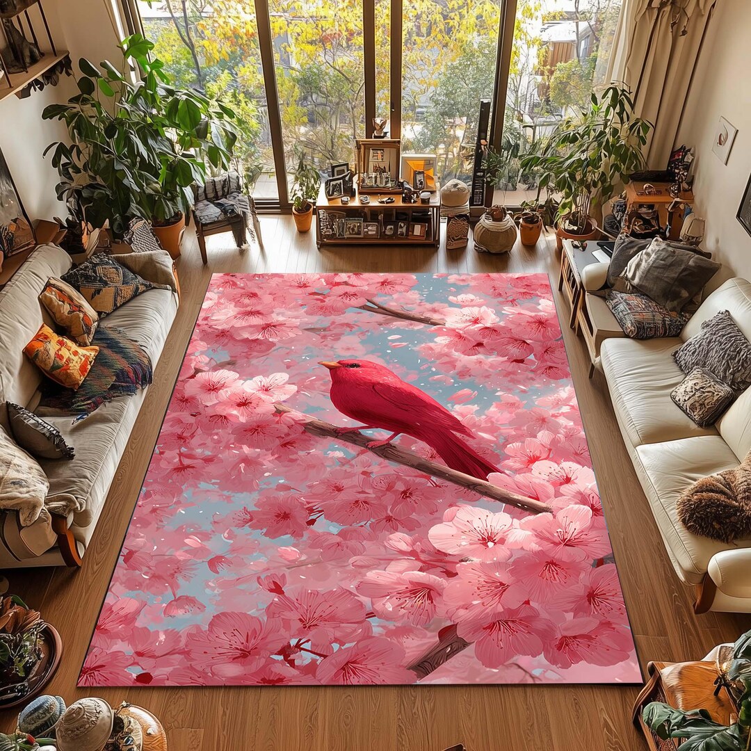 Pink Duck Rug Pink Bird Area Rug, Tropical Floral Carpet, Washable Home Decor - Etsy