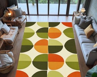 Retro Geometric Area Rug: Mid Century Modern Orange Green Carpet