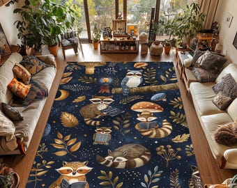 Woodland Animal Nursery Rug, Soft Washable Play Mat, Forest Theme