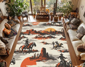 Western Cowboy Rug: Rustic Desert Farmhouse Decor