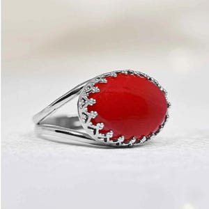 Red Gemstone Ring, Coral Ring, Coral Statement Ring, Engagement Ring, 925S Coral ring, Women&#39;s Ring, Fashion Ring, Precious Stone Ring