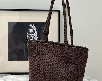 Leather Woven Tote Bags, Cow Leather Weaved Top Handle Bag, Women's leather Shoulder Bag，Crossbody bag