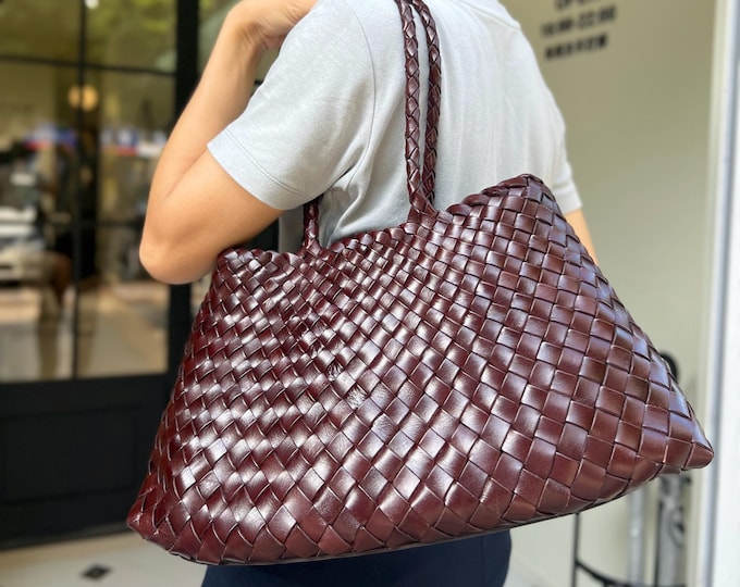 IN STOCK!Mila Retro hand-woven first-layer cowhide shoulder bag, Soft Leather bag ,Gift for Wife,Gifts for Mom，Mother's Day