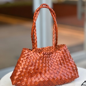 Mila Retro handgeweven eerste laag koeienhuid schoudertas, zachte leren tas, cadeau voor vrouw, cadeau voor moeder, kerstcadeaus