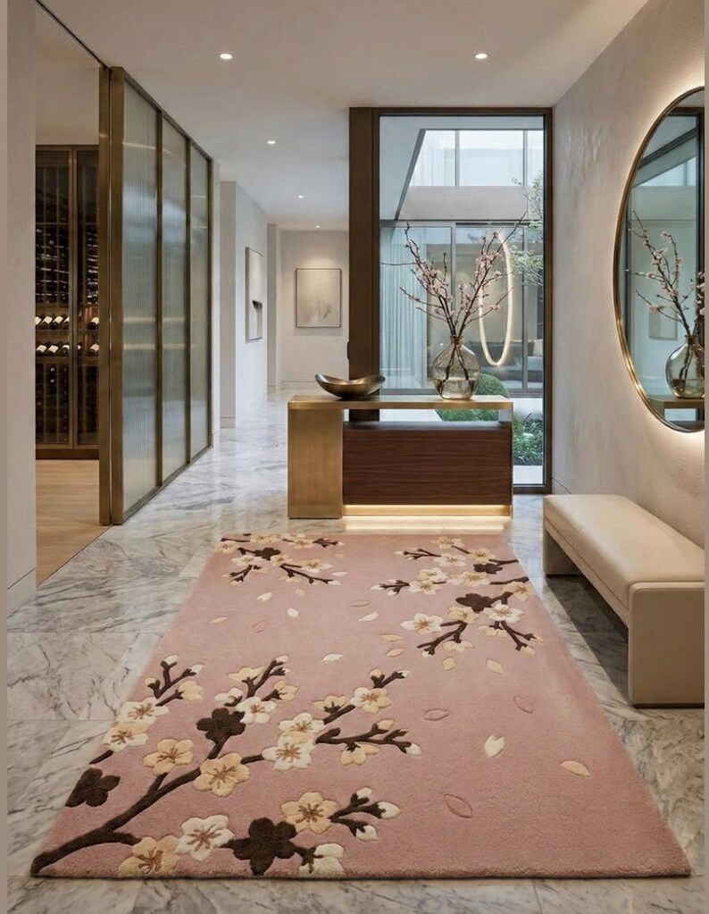 Blush Pink Cherry Blossom Hand-tufted/knotted Wool Rug – 3D Textured ...