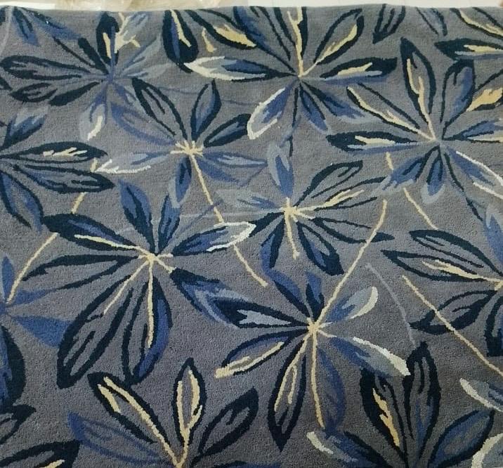 Blue Floral Tufted Rug: Modern Botanical Wool Blend Carpet - Etsy