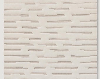Tappeto di lana testurizzato di lusso / Tappeto astratto annodato a mano color avorio e beige / Tappeto moderno boho a pelo alto per camera da letto / Arredamento scandinavo per la casa