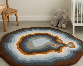 Hand-Tufted Agate Geode Rug: Irregular Abstract Accent Rug
