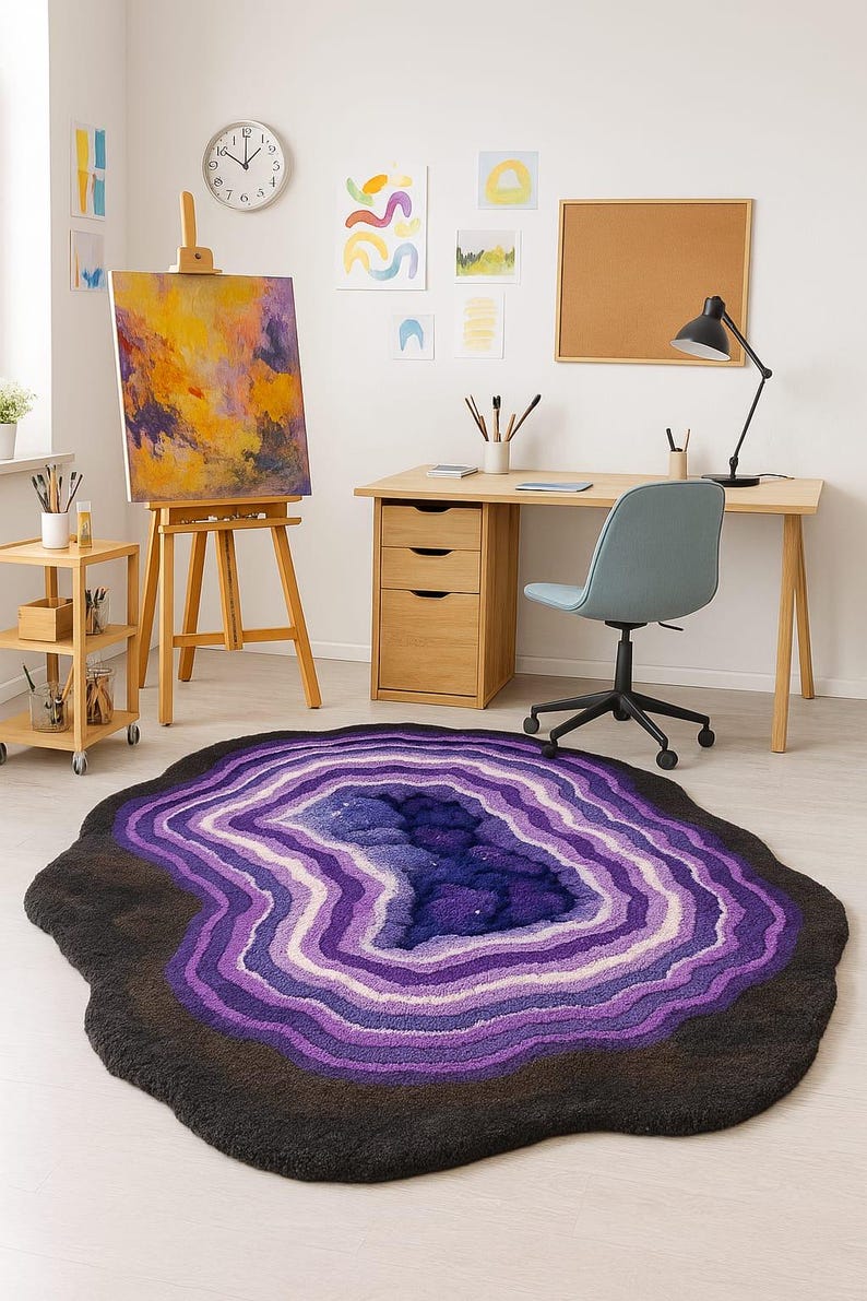 Geode Rug Design Amethyst Geode Tufted Rug: Handmade Crystal-inspired Boho Decor - Etsy
