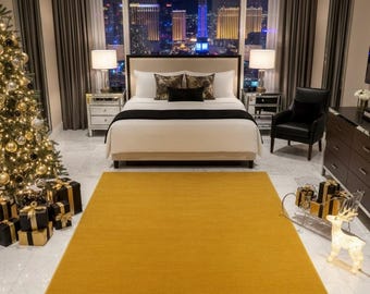 Mustard Yellow Tufted Rug: Modern Minimalist Handmade Carpet