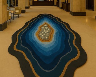 Blue Geode Tufted Rug: Irregular Handmade Accent Rug