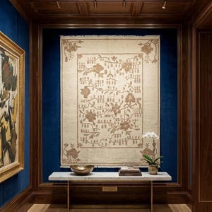 Hand-Knotted Art Deco Chinese Rug |Wool Cream & Sand Beige Carpet - Neutral Chinoiserie Floral Rug |Modern Minimalist Decor | Neutral rug image 6