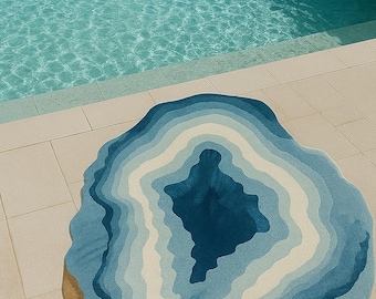 Hand Tufted Wool Agate Rug: Sky Blue Geode Design