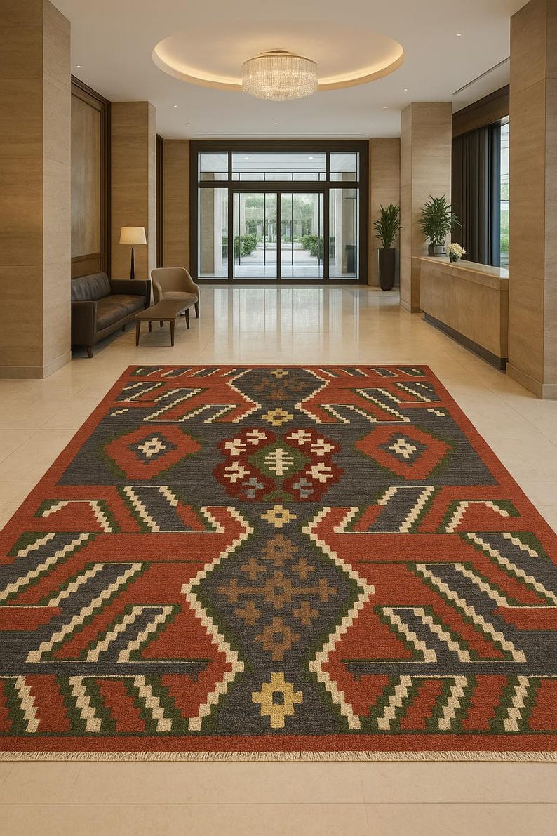 Reception Rugs Vintage Southwestern Wool Dhurrie Rug: Handwoven Geometric Tapestry - Etsy
