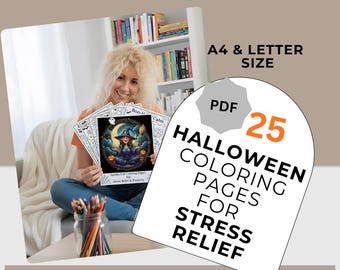 Halloween Coloring Book | 25 Spooky Stress-Relief Pages | Printable PDF for Adults | Holiday Coloring Pages