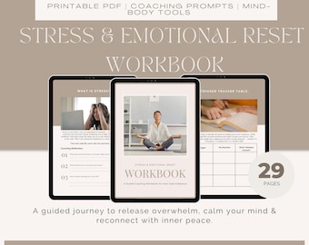 Cahier d'exercices sur le stress et la réinitialisation émotionnelle | Planificateur de soins personnels et journal de thérapie | Cahier d'exercices pour le soulagement du stress, le bien-être émotionnel et la santé mentale