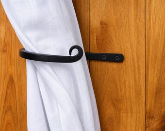 Hand Forged Iron Curtain Tie Backs | Rustic Blacksmith Drapery Hooks | Wrought Iron Holdbacks | Farmhouse Curtain Holders |Window Hardware