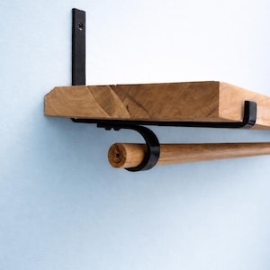 Rustic Steel Shelf Bracket with Curtain Rod Holder | 1-1/4" Rod