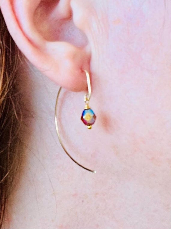 Minimalist Gold Wire Earrings With Fire-polished Czech Glass Bead