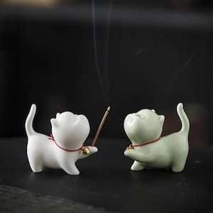 Cute Handmade Ceramic Cat Incense Holder  Kitty Incense Burner for Meditation, Home Decor & Unique Gifts