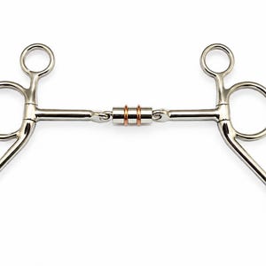 Paardenbit met 3 ringen van roestvrij staal en koperen rollen.